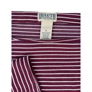 Women's Striped Long Sleeve Dress Duluth Trading Maroon/White Knit Sz-Large Midi